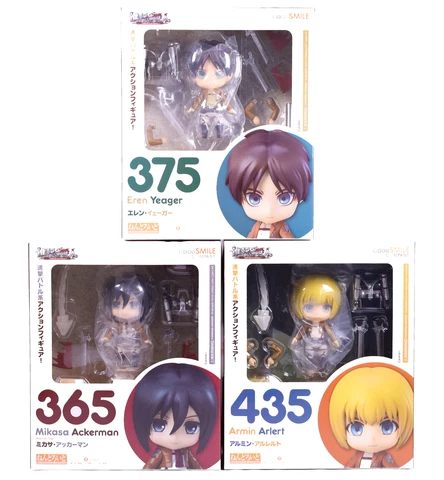 Authentic Attack on Titan Nendoroid Eren & Mikasa & Armin Figure w/Exclusive GSC Cover