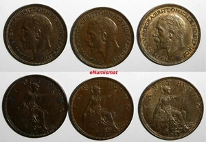 Great Britain George V Bronze LOT OF 3 COINS 1929-1934 Farthing KM# 825 (14 178) - Picture 1 of 3