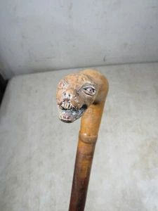 Vintage/Antique Hand Carved 1 Of Kind Folk Art Walking Stick 36" Tiger Demon Dog - Picture 1 of 10