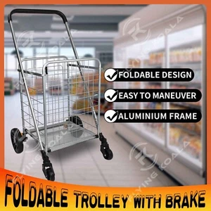 Foldable Shopping Cart Swivel Front Wheels Fixed Rear Wheels Sponge Handle - Picture 1 of 7