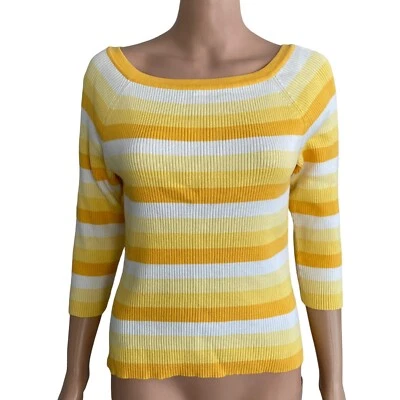 Suéter Style & Co feminino grande amarelo branco listrado elástico com nervuras  - Imagem 1 de 4