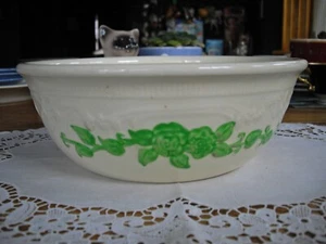 Cazuela vintage Homer Laughlin horno servir 8 1/2" flores verdes crema ~ - Imagen 1 de 12
