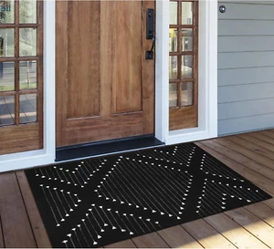 Black Outdoor Rug 2.3' X 3.6', Boho Cotton Washable Rug Moroccan Front Door Mat, - Picture 1 of 12