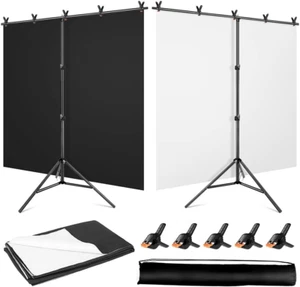 Black White Backdrop Screen with Stand Kit 5X6.5Ft for Photo Video Studio, 2-In- - Picture 1 of 6