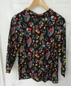 Boden Gr. 10 R Shirt Bluse Top schwarz bunt geblümt rot senfblau rosa Damen - Bild 1 von 9