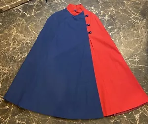 Vintage Patriotic Cape 45” Long Lined Handmade Blue Red Ladies Size Large - Picture 1 of 9