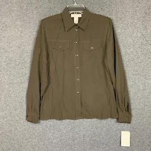 Top Jones New York 6 NOS donna bottoni manica lunga seta marrone tunica 90S Y2K - Foto 1 di 12