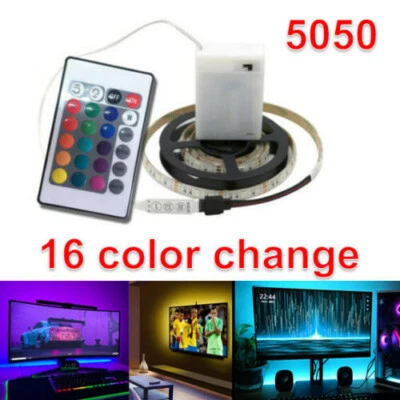 Battery 5050 RGB LED Strip Light Remote Operted Fairy Lights Room TV Party Bar - Image 1 of 4