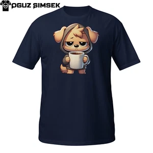 Grumpy Hoodie Dog Coffee Shirt | Sleepy Pup with Mug T-Shirt Unisex Shirt - Picture 1 of 33