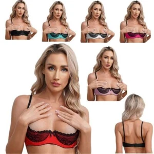 Women‘s 1/4 Cup Lace Shelf Bra Brassiere Tops Underwire Push Up Sponge Bra - Picture 1 of 73