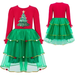 Kids Girls Christmas Costume Fancy Dress Tutu Dress Ball Gown Festival Dress - Picture 1 of 26