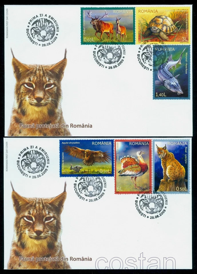 2009 Greek Tortoise,Lynx,Turtle,Bustard,Deer,Beluga,Eagle,Romania,Mi.6379,FDC - Image 1 of 1