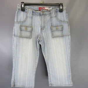 Vintage Lazer Jeans Striped Capri Denim Pants Juniors Size 5 Cargo Pockets Y2K - Picture 1 of 7