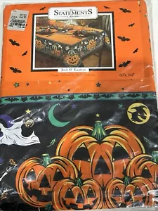 Vintage Halloween Tischdecke oval "60x104" Stoff Jack O Laterne Geister Hexen - Bild 1 von 6