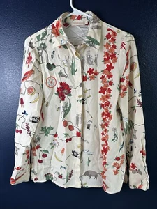 Camicia donna vintage Tory Burch 100% seta con bottoni manica lunga taglia 2 o XS - Foto 1 di 11