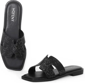 Womens Slip On Flat Sandals Soft Leather Open Toe Slide for Summer Dressy - Picture 1 of 4