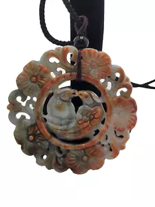 Hand Carved Jadeite Jade Pendant Red Green Love Birds Flowers Certified Grade A - Picture 1 of 10