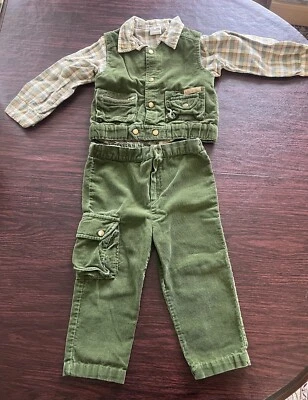 Vintage Lil Joe 3 Piece Corduroy Vest Plaid Flannel & Pant Set Size 2 Toddler - Image 1 of 4