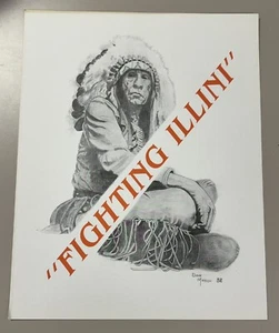 Illinois Fighting Illini Chief Illiniwek Edizione Limitata 11x14 Art Firmato L@@K! - Foto 1 di 3