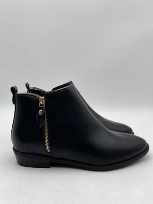 Journee Womens ELLIS Bootie Gold Zipper Pinholes Almond Block Black Size 8.5M - Image 1 of 4