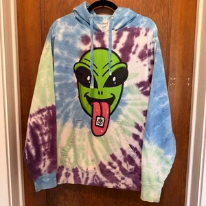 Vintage Tie Dye Alien Acid Trip Hoodie Independent Trading Pullover XL Y2K - Picture 1 of 12
