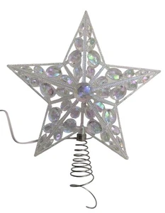 Estrella Iluminada Árbol de Navidad Topper 12" Blanco Iridiscente Cuentas Adorno de Navidad - Imagen 1 de 24