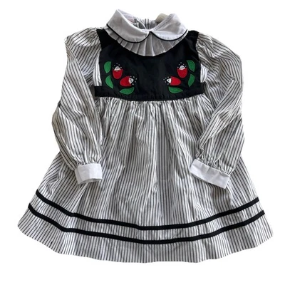 Vintage Sweet Treats Black & White Dress Girl’s 5 Ruffled Collar Embroidered - Image 1 of 4