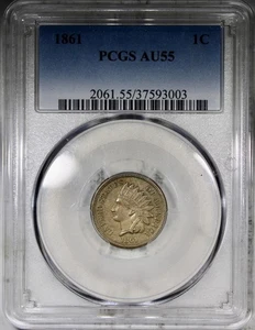 1861 Indian Head Cent PCGS AU55 Circulated Civil War Type Coin - Picture 1 of 4