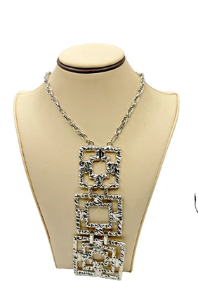 Коренастый посеребренный геометрический подвеска ожерелье - ретро заявление изделие - Изображение 1 из 4