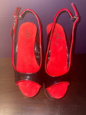 ellie heels size 6 y2k platform heels red and black straps stiletto - Image 1 of 3