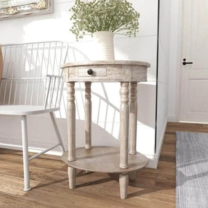 15 in. Light Brown 1 Drawer and 1 Shelf Large Oval Wood End Accent Table - Picture 1 of 12