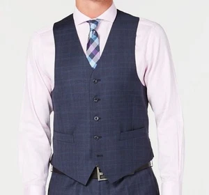 Michael Kors men Blue Classic Fit 5-Button Wool Plaid Dress Suit Vest Size 43R - Picture 1 of 2