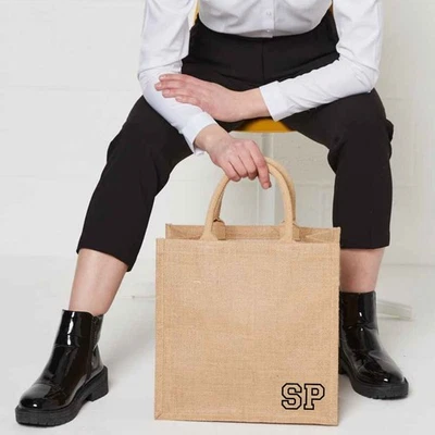 U&S CLOTHING Personalised Shopping Jute Tote Style Bag Custom Initial Printed Unisex Gift Bag
