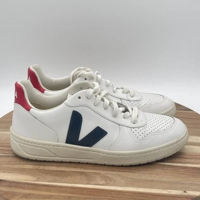 Veja V-10 Mujer Talla 8 Blanco Azul Rojo Atlético Cuero Zapatos para Caminar Tenis Foto 1 de 4