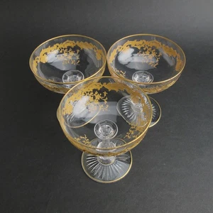 Massenet by St Louis 19c Gilt Etched Glass Trio of Champagne Sherbet Coupes - Picture 1 of 6