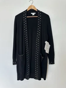 Design History Womens Medium Black Silver Studded Pocket Long Cardigan Sweater - Picture 1 of 6