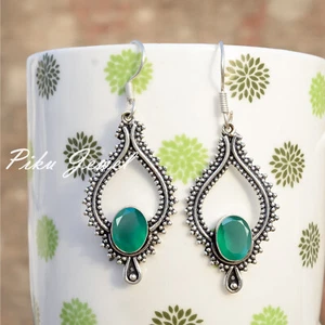 Orecchini pendenti a goccia in argento sterling 925 con pietra preziosa onice... - Foto 1 di 6