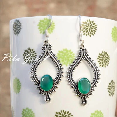 Orecchini pendenti a goccia in argento sterling 925 con pietra preziosa onice... - Immagine 1 di 4