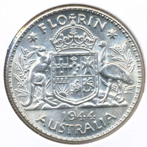 Australia 1944-S One Florin 2/- George VI (Silver) - Uncirculated (E31059) - Foto 1 di 3