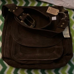 Y2K 2004 NWT Vintage Lucky Brand Brown Suede Messenger Bag From Marshall Fields - Picture 1 of 1