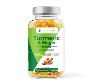 Kurkuma und Ingwergummis 13500mg, 120er-Pack, vegan, natürlicher Orangengeschmack - Bild 1 von 8