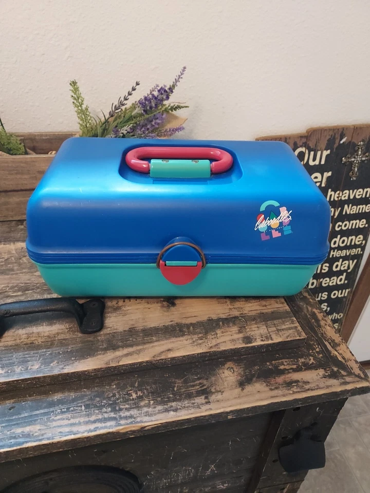 Estuche de Maquillaje de Almacenamiento Caboodle Plano # 2602 Vintage Años 80 90 Azul Teal Rosa Foto 1 de 4