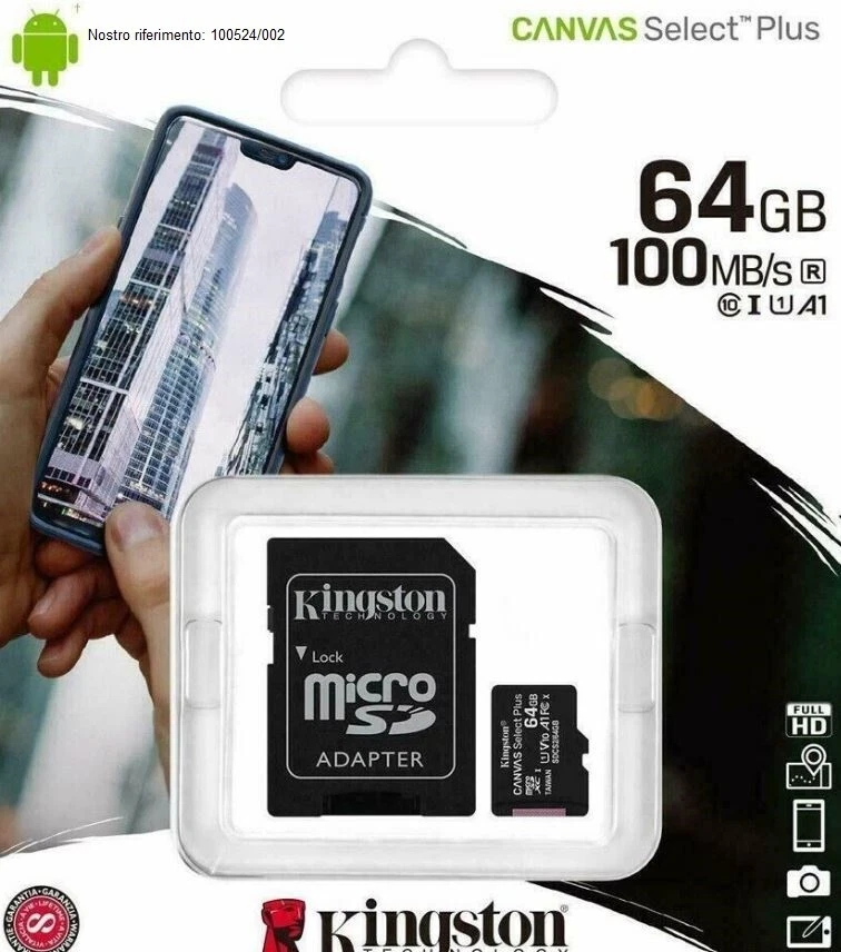 KINGSTON CLASSE 10 64 GB MICRO SD CARD (A/N SDCS/64GB) nuova - Immagine 1 di 1