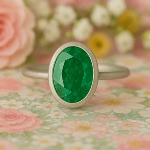 925 Anillo Plata de Ley Verde Zambia Esmeralda Corte Ovalado Bisel Mujeres Talla - Imagen 1 de 12