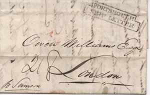 SPECTACULAR 1832 PORTSMOUTH/SHIP LETTER STEPPED TYPE E.L. to Owen Williams 192YO