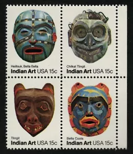 US 1980 #1837a (1834-37) arte indiana 15c blocco di 4 zecche NH MNH - Foto 1 di 2