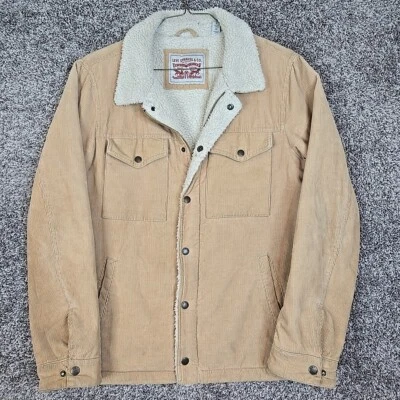 Levis Jacket Mens Small Beige Corduroy Sherpa Lined Classic Trucker Rockabilly  - Image 1 of 4