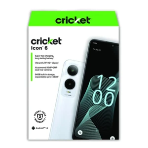 Cricket Wireless Icon 6, 64GB, 4GB RAM, 8MP FF Camera, Cloud White Prepaid - NEW - Picture 1 of 2