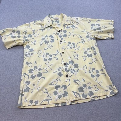 Camisa de campamento hawaiana Go Barefoot para hombre mediana amarilla hecha en EE. UU. Hibisco tropical Foto 1 de 4