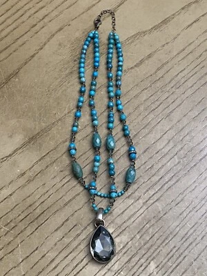 Vintage Barse Sterling 925 Turquoise & Crystal Dangle Pendant Bead Necklace 18” - Image 1 of 4